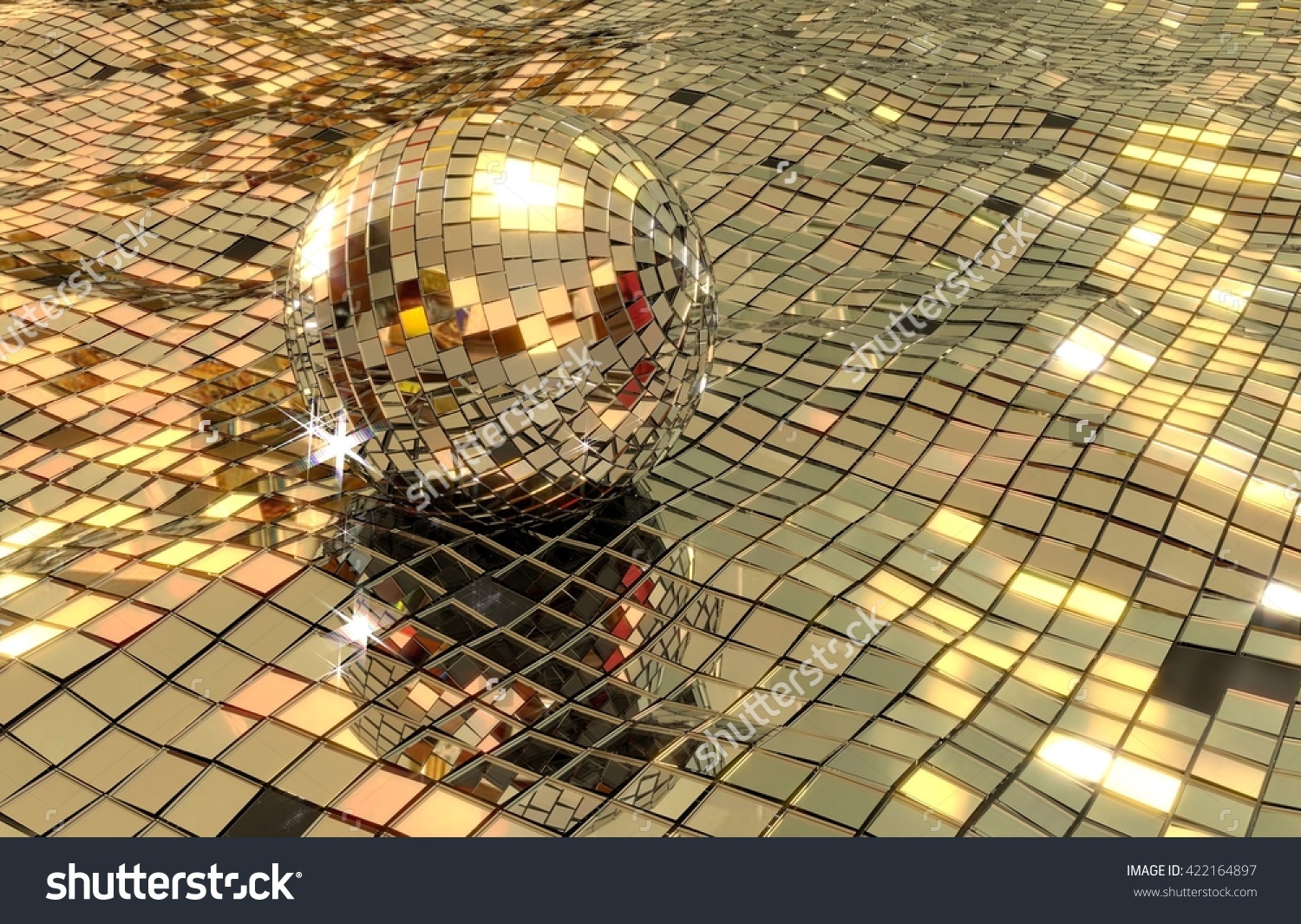 stock-photo-disco-ball-floating-in-disco-sea-d-render-shiny-mirrors-in-wavy-pattern-422164897